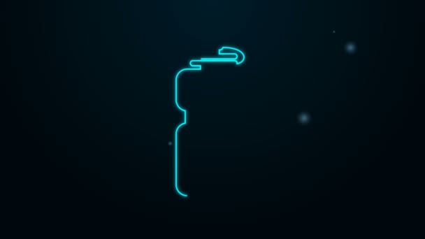 Ligne lumineuse néon Bouteille sport avec icône de l'eau isolée sur fond noir. Animation graphique de mouvement vidéo 4K — Video