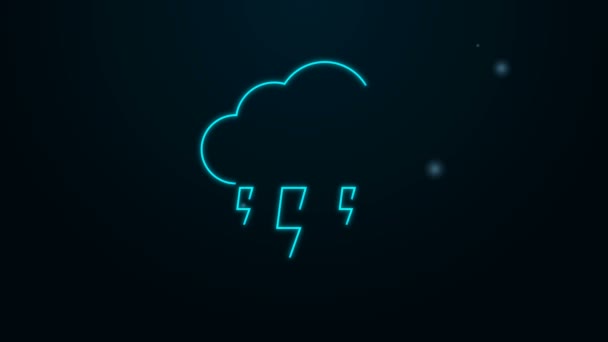 Glowing neon line Storm icon isolated on black background. Cloud and lightning sign. Weather icon of storm. 4K Video motion graphic animation — Stock Video
