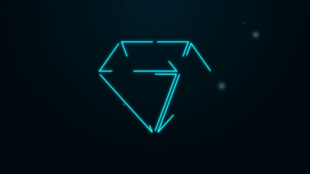 Glowing neon line Diamond icon isolated on black background. Jewelry symbol. Gem stone. 4K Video motion graphic animation