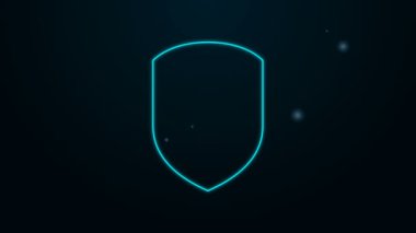 Parlayan neon hattı kalkanı ve kalp atış hızı ikonu siyah arka planda izole edildi. Sağlık koruma konsepti. Sağlık hizmetleri. 4K Video hareketli grafik canlandırması
