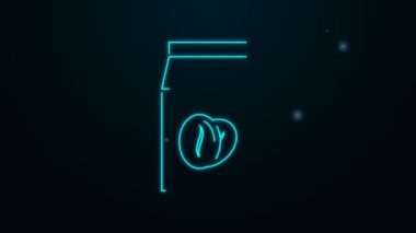 Parlayan neon hattı siyah arka planda izole edilmiş torba ikonundaki kahve çekirdekleri. 4K Video hareketli grafik canlandırması