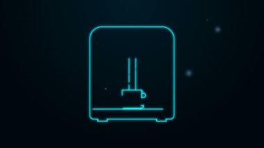Parlayan neon hattı kahve makinesi ve siyah arka planda izole edilmiş kahve fincanı ikonu. 4K Video hareketli grafik canlandırması