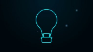 Parlayan neon hattı Sıcak hava balonu simgesi siyah arkaplanda izole edildi. Seyahat için hava taşımacılığı. 4K Video hareketli grafik canlandırması