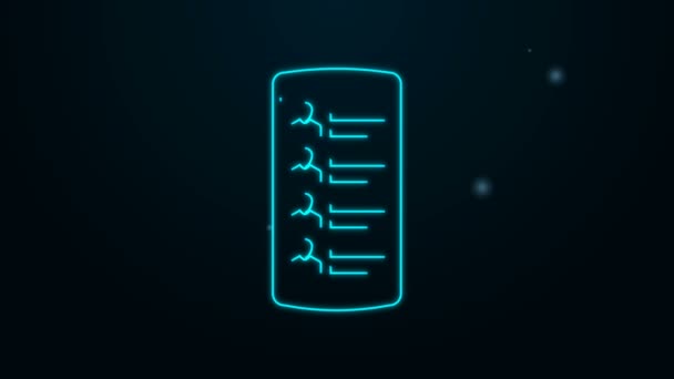 Świecąca neonowa linia Smartfon z kontaktami na ikonie ekranu izolowane na czarnym tle. Połączenie przychodzące. Ludzie na ekranie telefonu. Zadzwoń do kontaktu. 4K Animacja graficzna ruchu wideo — Wideo stockowe