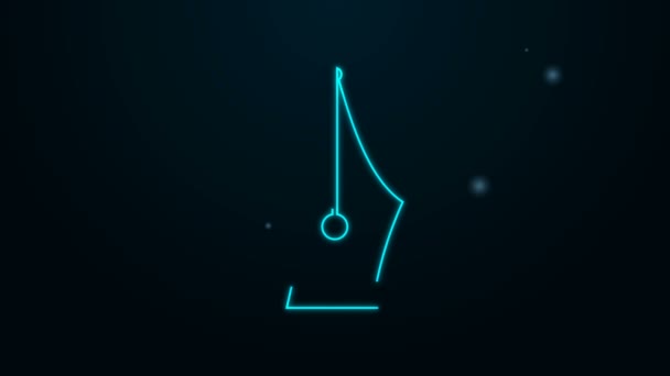 Glowing neon line Fountain pen nib icon isolated on black background. Pen tool sign. 4K Video motion graphic animation — Stock Video