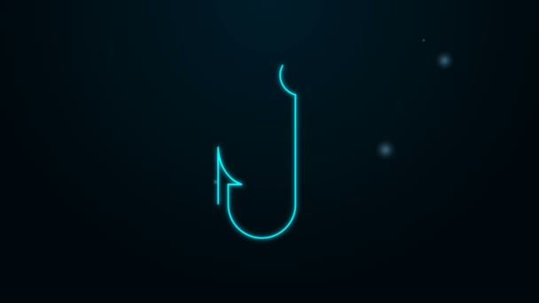 Glowing neon line Fishing hook icon isolated on black background. 4K Video motion graphic animation — Stock Video