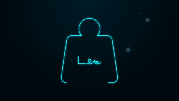 Glowing neon line Weight pounds icon isolated on black background. Pounds weight block for weight lifting and scale. Mass symbol. 4K Video motion graphic animation — Stock Video