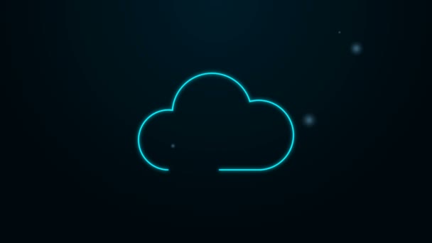 Gloeiende neon lijn Cloud download icoon geïsoleerd op zwarte achtergrond. 4K Video motion grafische animatie — Stockvideo