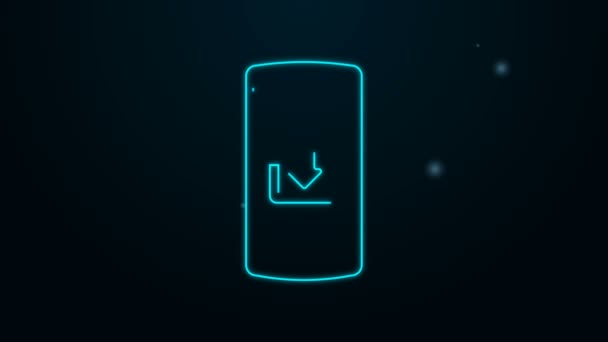 Linea neon luminosa Smartphone con icona di download isolata su sfondo nero. Animazione grafica 4K Video motion — Video Stock