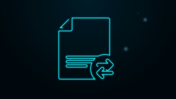 ネオンラインの拡大黒の背景に隔離された転送ファイルアイコン。ファイル、データ交換、バックアップ、 PC移行、ファイル共有の概念をコピーします。4Kビデオモーショングラフィックアニメーション — ストック動画