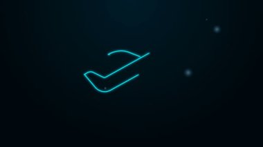 Parlayan neon çizgisi düzlem simgesi siyah arkaplanda izole edildi. Uçan uçak ikonu. Uçak tabelası. 4K Video hareketli grafik canlandırması