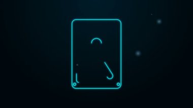 Parlayan neon hattı sabit disk sürücüsü simgesi siyah arkaplanda izole edildi. 4K Video hareketli grafik canlandırması