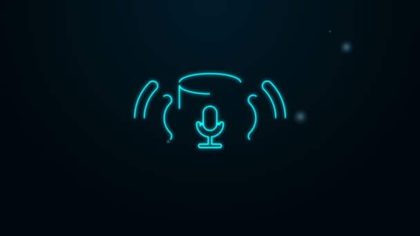 Linha de néon brilhante ícone assistente de voz isolado no fundo preto. Controle de voz interface do usuário alto-falante inteligente. Animação gráfica em movimento de vídeo 4K — Vídeo de Stock
