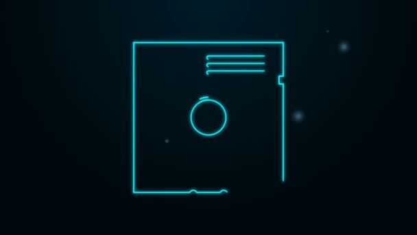 Świecąca neonowa linia Dyskietka w ikonie 5,25 cala odizolowana na czarnym tle. Dyskietka do przechowywania danych komputerowych. Znak dyskietki. 4K Animacja graficzna ruchu wideo — Wideo stockowe