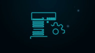 Parlayan neon hattı sunucusu ayarı simgesi siyah arkaplanda izole edildi. 4K Video hareketli grafik canlandırması