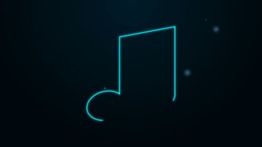 Parlayan neon çizgisi Müzik notası, ton simgesi siyah arkaplanda izole. 4K Video hareketli grafik canlandırması