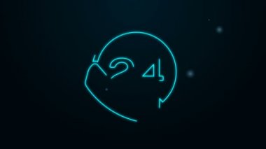 Parlayan neon hattı Telefon 24 saat destek ikonu siyah arkaplanda izole edildi. Tüm gün müşteri destek merkezi. Tam zamanlı çağrı servisi. 4K Video hareketli grafik canlandırması