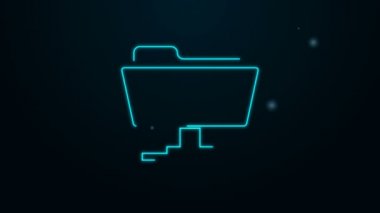 Parlayan neon hattı FTP dizin yükleme simgesi siyah arkaplanda izole edildi. Yazılım güncellemesi, transfer protokolü, yönlendirici, takım çalışması araç yönetimi, kopyalama işlemi. 4K Video hareketli grafik canlandırması