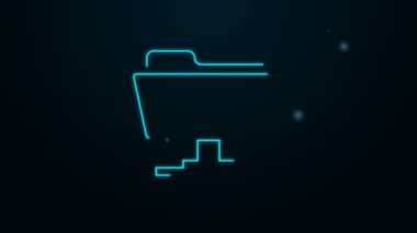 Parlayan neon hattı FTP dizin simgesi siyah arkaplanda izole edildi. Yazılım güncellemesi, transfer protokolü, yönlendirici, takım çalışması aracı yönetimi, kopyalama süreci, bilgi. 4K Video hareketli grafik canlandırması