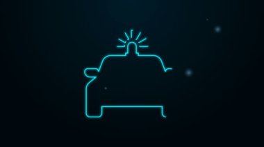 Parlayan neon hattı Polis arabası ve polis teşhircisi simgesi siyah arka planda izole edildi. Acil durum sireni. 4K Video hareketli grafik canlandırması
