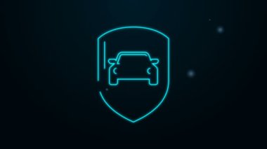 Parlak neon çizgili araba koruması ya da siyah arka planda izole edilmiş sigorta ikonu. Araba koruma kalkanını koru. Güvenlik rozeti ikonu. Otomatik güvenlik etiketi. 4K Video hareketli grafik canlandırması