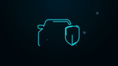 Parlak neon çizgili araba koruması ya da siyah arka planda izole edilmiş sigorta ikonu. Araba koruma kalkanını koru. Güvenlik rozeti ikonu. Otomatik güvenlik etiketi. 4K Video hareketli grafik canlandırması