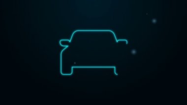 Parlayan neon hattı siyah arka planda izole edilmiş bir araba simgesi. 4K Video hareketli grafik canlandırması
