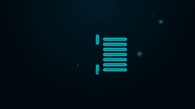 Siyah zemin üzerinde not simgesi olan parlak neon çizgisi müzik kitabı. Notalı nota kağıdı. Müzik notaları için not defteri. 4K Video hareketli grafik canlandırması