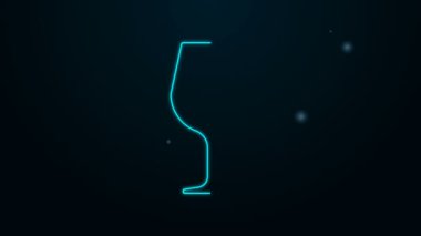 Siyah zemin üzerinde parlayan neon çizgisi şarap cam ikonu izole edilmiş. Şarap kadehi işareti. 4K Video hareketli grafik canlandırması