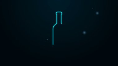 Parlayan neon hattı. Siyah arka planda izole edilmiş şarap ikonu. 4K Video hareketli grafik canlandırması