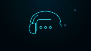 Siyah arkaplanda izole edilmiş konuşma balonu simgesi olan parlak neon hattı kulaklıklar. Müşteri hizmetleri, yardım hattı, çağrı merkezi, kılavuz, bakım. 4K Video hareketli grafik canlandırması