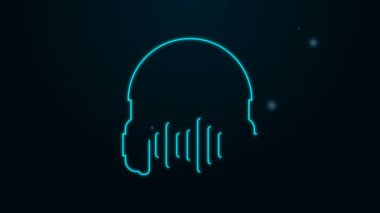 Parlayan neon hattı kulaklık ve ses dalgaları simgesi siyah arkaplanda izole edildi. Müzik, hizmet, iletişim ve operatör için kavramsal nesne. 4K Video hareketli grafik canlandırması