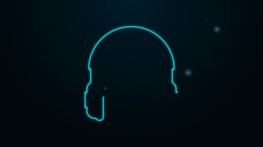 Parlayan neon hattı kulaklık simgesi siyah arkaplanda izole edildi. Kulaklık işareti. Müzik, hizmet, iletişim ve operatör için kavramsal nesne. 4K Video hareketli grafik canlandırması