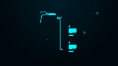 Parlayan neon hattı Dizin ağacı simgesi siyah arkaplanda izole edildi. Bilgisayar ağı dosya dizini yapı akış şeması. 4K Video hareketli grafik canlandırması