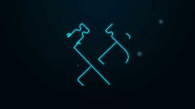 Parlayan neon hattı iki çapraz çekiç simgesi siyah arkaplanda izole edildi. Tamir için bir araç. 4K Video hareketli grafik canlandırması