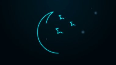 Parlayan neon hattı Ay ve yıldız simgesi siyah arkaplanda izole edildi. 4K Video hareketli grafik canlandırması
