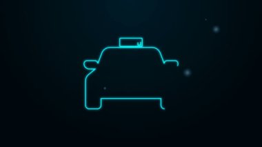Parlayan neon hat taksi ikonu siyah arka planda izole edildi. 4K Video hareketli grafik canlandırması