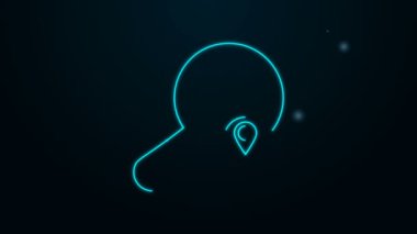 Parlayan neon hattı arama konumu simgesi siyah arkaplanda izole edildi. İşaretli büyüteç. 4K Video hareketli grafik canlandırması