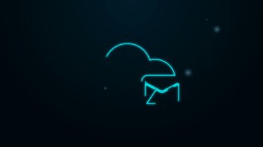 Parlayan neon hattı Cloud posta sunucusu simgesi siyah arkaplanda izole edildi. E- posta için bulut sunucusu. Online mesaj servisi. Posta kutusu işareti. 4K Video hareketli grafik canlandırması
