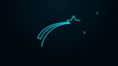 Parlayan neon hattı düşen yıldız simgesi siyah arkaplanda izole edildi. Yıldız izi ile kayan yıldız. Göktaşı, göktaşı, kuyruklu yıldız, asteroid, yıldız ikonu. 4K Video hareketli grafik canlandırması