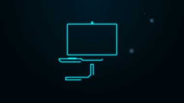 Parlayan neon hattı Bilgisayar ağı simgesi siyah arkaplanda izole edildi. Laptop ağı. İnternet bağlantısı. 4K Video hareketli grafik canlandırması
