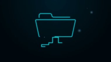 Parlayan neon hattı FTP dizin indirme simgesi siyah arkaplanda izole edildi. Yazılım güncellemesi, transfer protokolü, yönlendirici, takım çalışması araç yönetimi, kopyalama işlemi. 4K Video hareketli grafik canlandırması