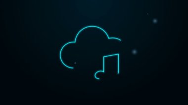 Parlayan neon hattı müzik yayın servisi simgesi siyah arkaplanda izole edildi. Ses bulutu hesaplama, çevrimiçi medya yayını, online şarkı, ses dalgası. 4K Video hareketli grafik canlandırması