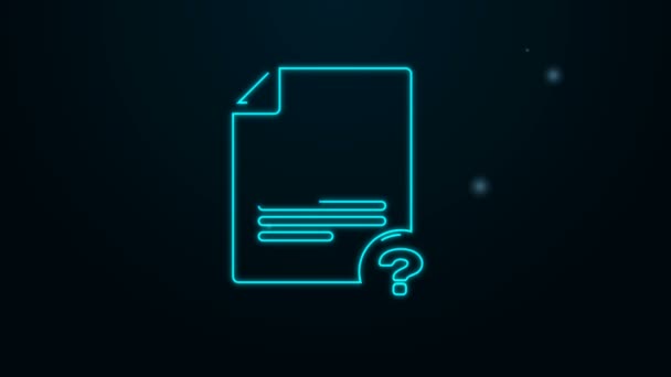 Glödande neon line Okänd dokument ikon isolerad på svart bakgrund. Arkiv med frågetecken. Håll rapport, service och global sökskylt. 4K Video motion grafisk animation — Stockvideo