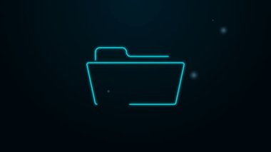 Parlayan neon hattı dizini indirme simgesi siyah arkaplanda izole edildi. 4K Video hareketli grafik canlandırması