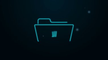 Parlayan neon satırı Siyah arkaplanda izole edilmiş dizin simgesini sil. Geri dönüşüm kutusu olan klasör. Dizini sil ya da hata yap. Bilgisayar bilgi dizini işaretini kapat. 4K Video hareketli grafik canlandırması