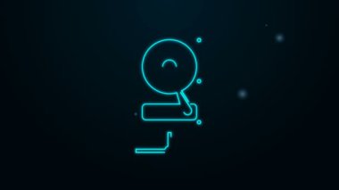 Siyah arkaplanda izole edilmiş ağ simgesi paylaşımında parlayan neon hattı sabit disk sürücüsü. 4K Video hareketli grafik canlandırması