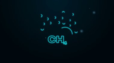 Parlayan neon hattı metan emisyon azaltma simgesi siyah arkaplanda izole edildi. CH4 molekül modeli ve kimyasal formül. Bataklık gazı. Doğal gaz. 4K Video hareketli grafik canlandırması