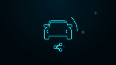 Parlayan neon hattı araba paylaşım simgesi siyah arkaplanda izole edildi. Araba paylaşım tabelası. Nakliye hizmeti konsepti. 4K Video hareketli grafik canlandırması