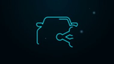 Parlayan neon hattı araba paylaşım simgesi siyah arkaplanda izole edildi. Araba paylaşım tabelası. Nakliye hizmeti konsepti. 4K Video hareketli grafik canlandırması